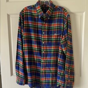 Casual Button Down Shirt in Blue and Red with Plaid Pattern